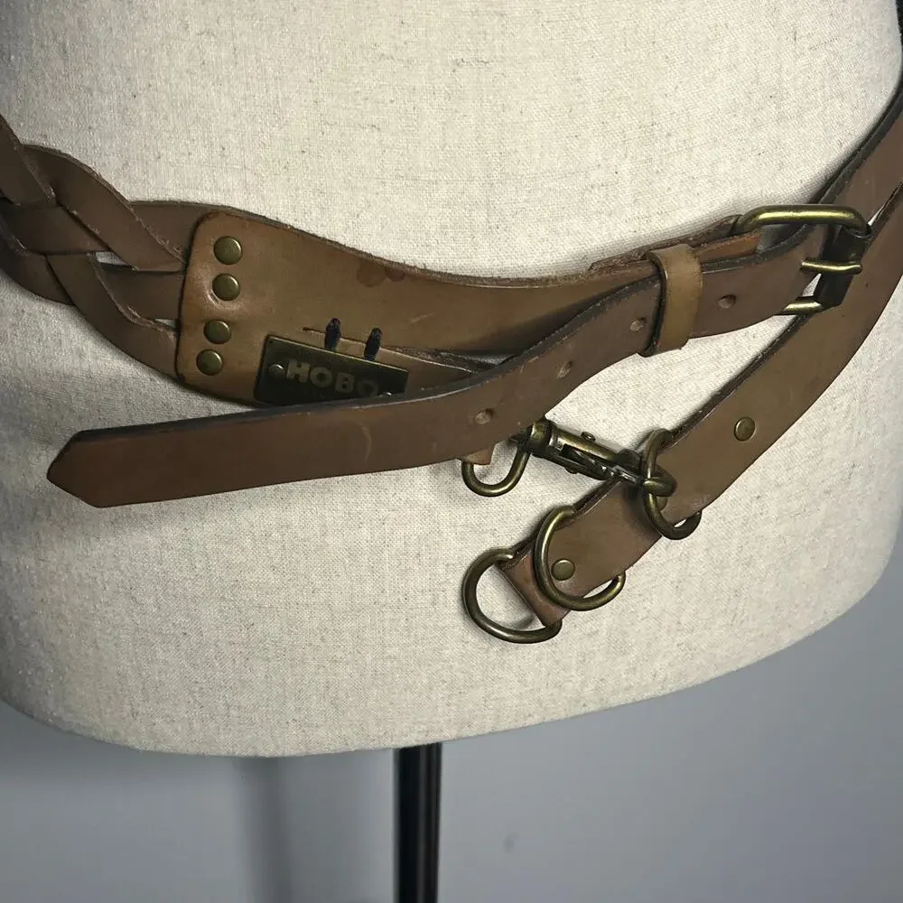 Hobo International Leather Belt Womens L Brown Dual Strap Buckle and Hook Boho